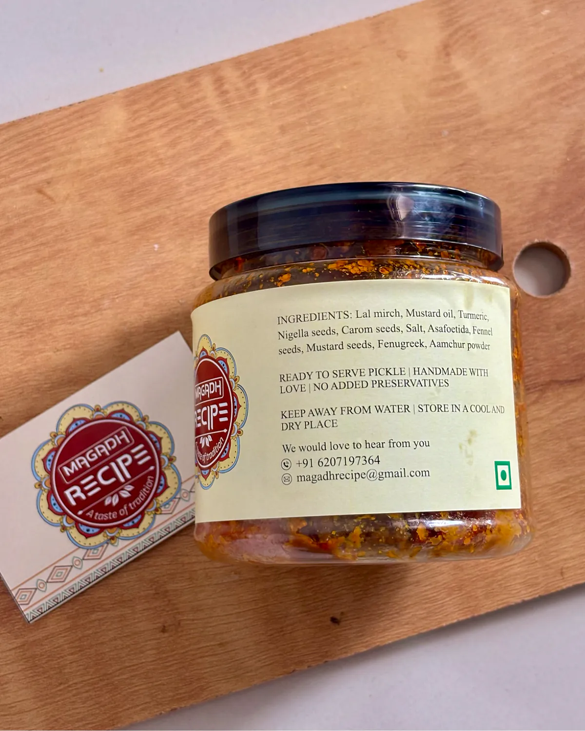 Lal Mirch Bharua Achar | Stuffed Red Chilli Pickle — ingredients label
